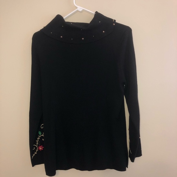Beaded Vintage Embroidered Holiday Cowl Neck Sweater - Picture 6 of 12